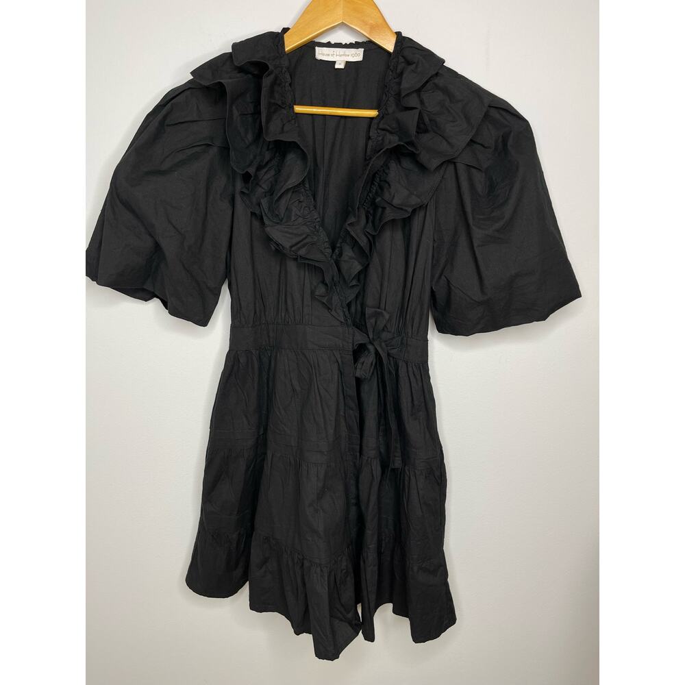 House of Harlow 1960 Ruffled cotton wrap mini dress black size S - Picture 5 of 11